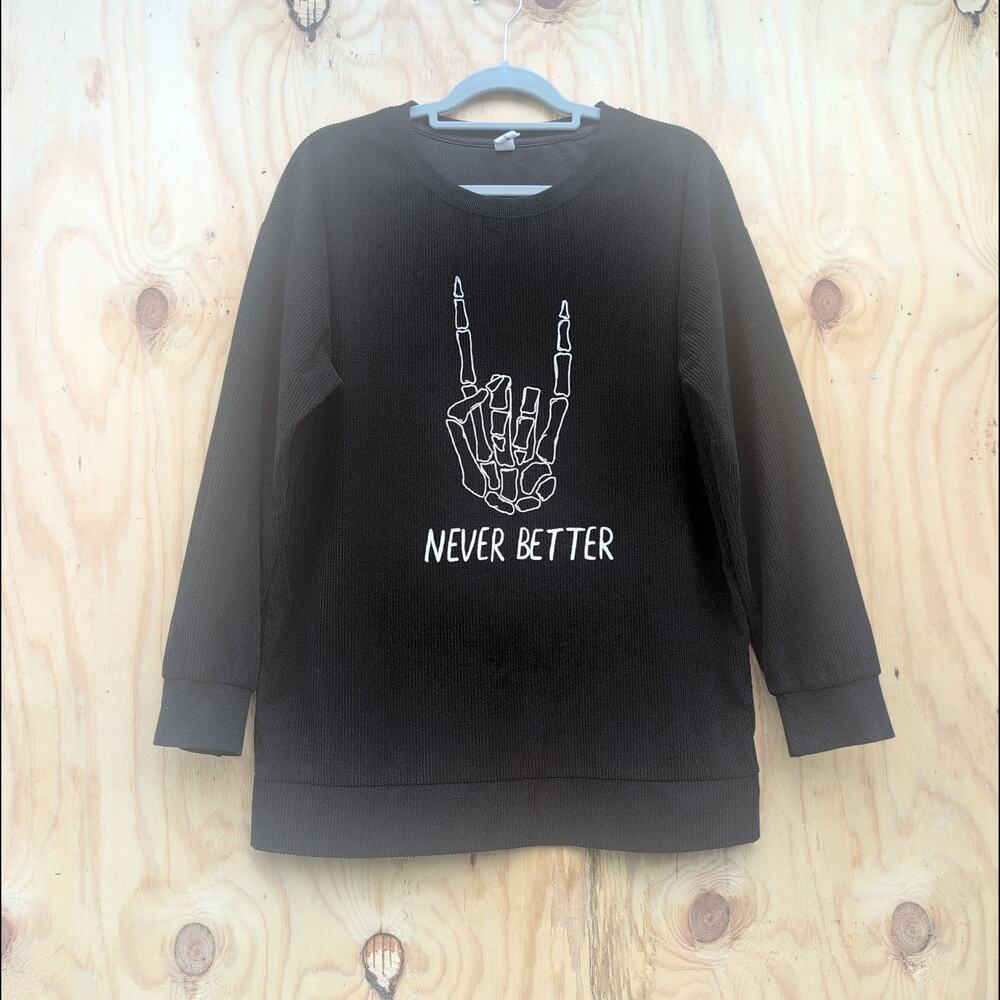 Chicyea Halloween "Never Better" Corduroy Crewneck Sweatshirt Women's Med
